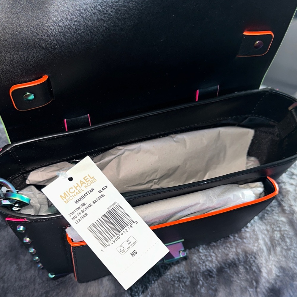 Michael Kors Black Manhattan Satchel with Multicolor Accents - Picture 2 of 5